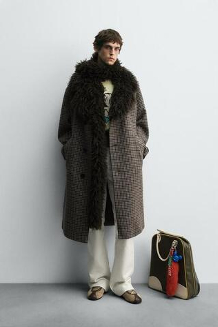 ZARA HARRY LAMBERT X DISNEY ПАЛЬТО В КЛЕТКУ, КОРИЧНЕВЫЙ