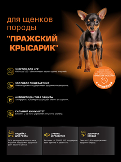 Корм сухой для щенков породы Пражский крысарик, с индейкой, 3 кг, QUATTRO