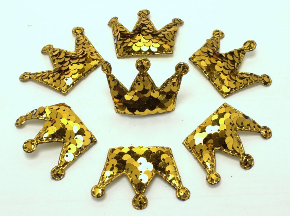 Патч &quot;Корона с пайетками&quot;, 53*40 мм, цвет  золото (1уп = 10шт)