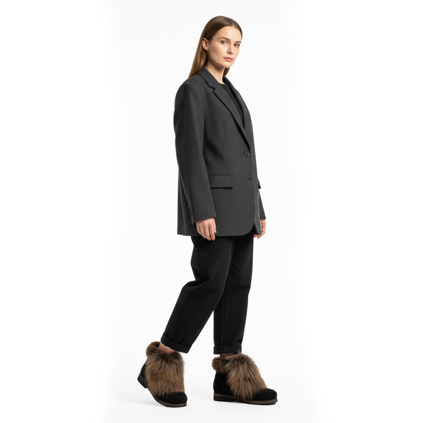 Унты-ботиночки женские из замши и лисы &quot;черное золото&quot;