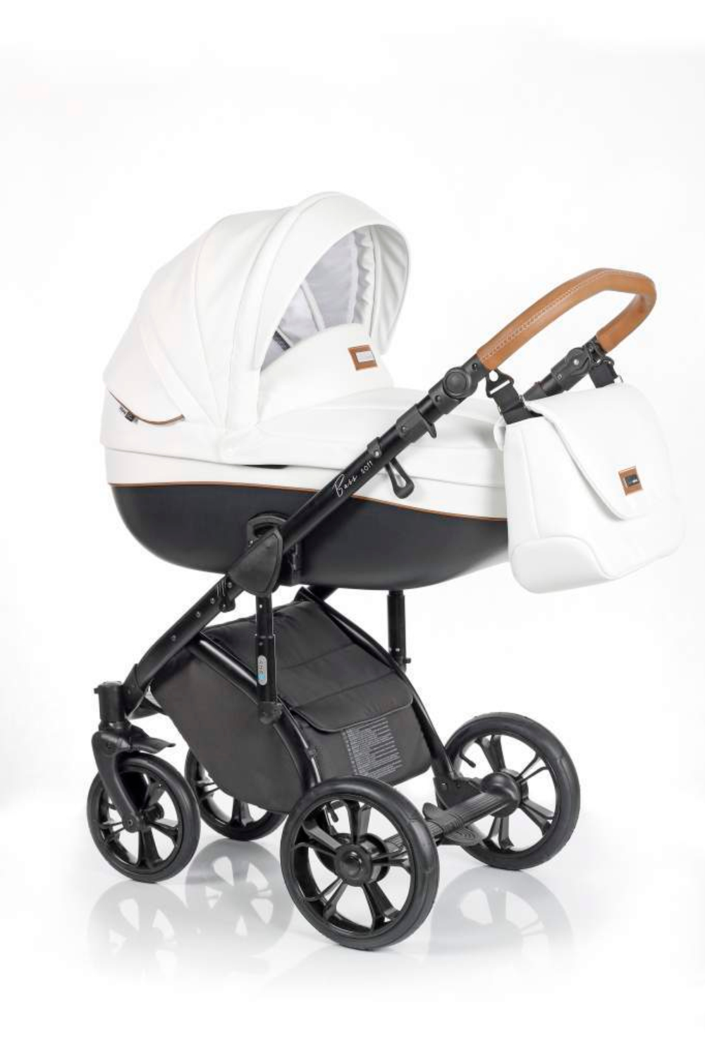 Детская коляска Roan Bass Soft 2 в 1 New 2019 эко-кожа (Белый) Caramel White