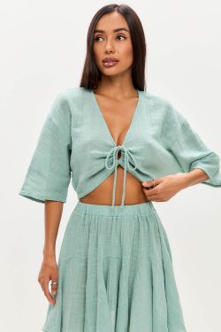 Юбка мини из хлопка stone wash мятного цвета