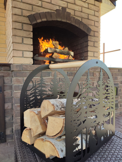 Дровница Волки в лесу, дровник для камина, бани, переносная