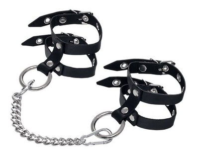 Черные однослойные кожаные оковы из двух ремешков (Цвет: черный)