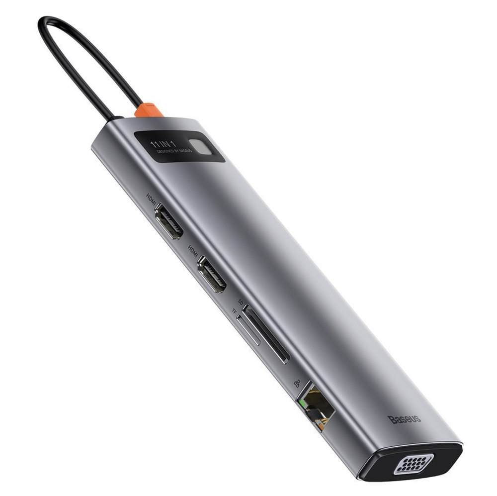 Адаптер Type-C Baseus Metal Gleam (Type-C, 3xUSB3.0, 2xHDMI, SD, TF, RJ45, VGA, 3.5mm) (CAHUB-CT0G)
