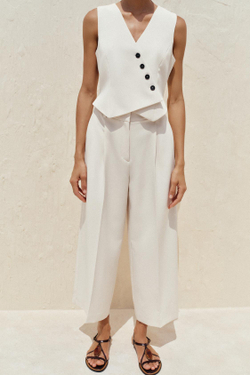 ZARA ШИРОКИЙ КОМБИНЕЗОН, ЭКРЮ