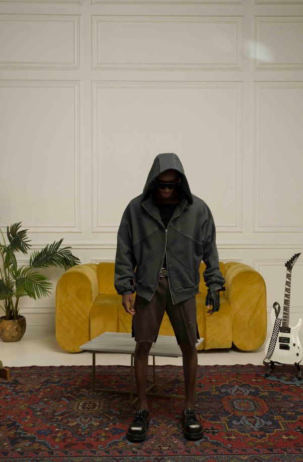 Худи Zip 2black Vintage темно-серый - фото 1