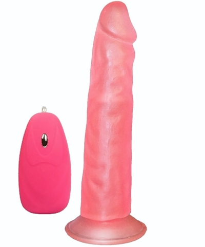 Розовый вибромассажёр на присоске с проводным пультом - 16,5 см. (Цвет: розовый)