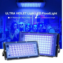 Прожектор ультрафиолетовый для дискотек,флуоресцентное украшение,отверждение смолы 220В 50Вт С вилкой 1,5 м.