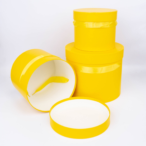 Коробки Тубус Однотонный с лентой. Набор 3 шт. Желтый