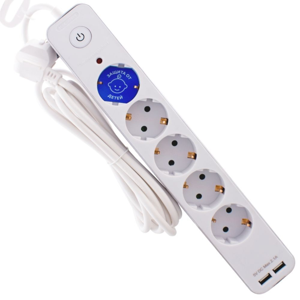 Удлинитель бытовой 5 гн, 3 м, ПВС, 3х1 мм2, с/з, 16 А, выкл, 2 USB разъема, Старт, SP 5x3-ZDV, 15810