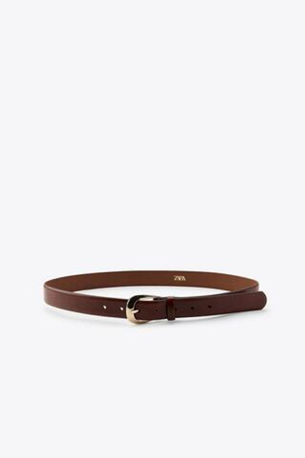 ZARA КОЖАНЫЙ РЕМЕНЬ С ОВАЛЬНОЙ ПРЯЖКОЙ, КОРИЧНЕВЫЙ
