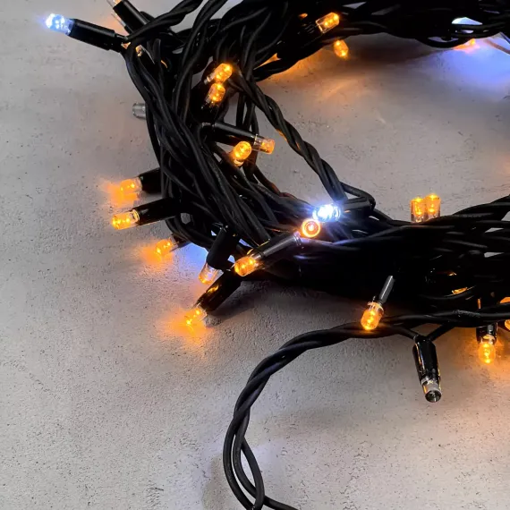 Гирлянда Нить 10 м., Желтая с Мерцанием Белого Диода 220В, 75 LED, Провод Черный Каучук, IP65, LTC (LL75BLW-1-2Y)