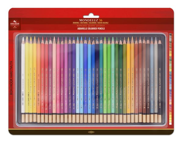 Набор художественных акварельных карандашей MONDELUZ 36 цветов в металлической коробке, защищенной блистером