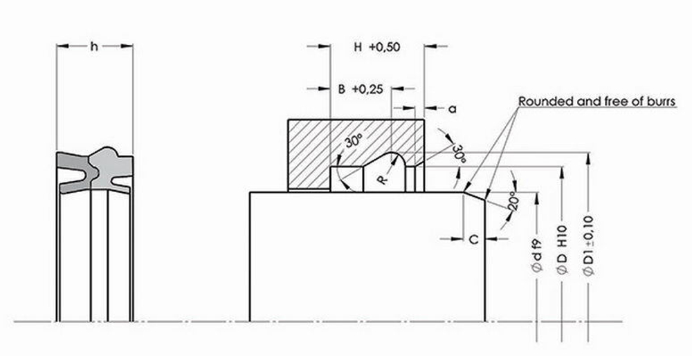 A854-030 PU Пневматическое грязесъёмное уплотнение штока для тяжёлых условий эксплуатации 30-40-11,5
