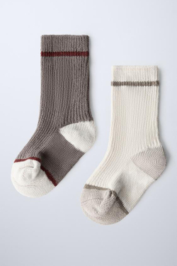 ZARA НАБОР ИЗ ДВУХ ПАР КОМБИНИРОВАННЫХ НОСКОВ, ПЕСОЧНЫЙ