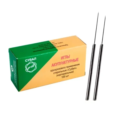 Иглы корпоральные Субал 0,25x40 мм с ручкой из нержавеющей стали 100 шт ламинированная бумага