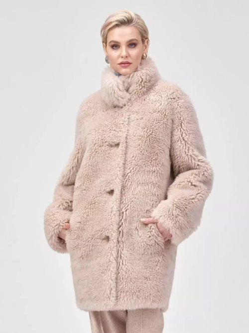 Шуба из шерсти чебурашка тедди экошуба, бежевая, SilverFox