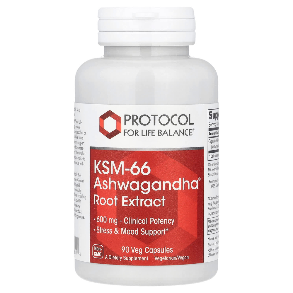 Protocol for Life Balance, KSM-66 экстракт корня ашваганды®, 600 мг, 90 растительных капсул