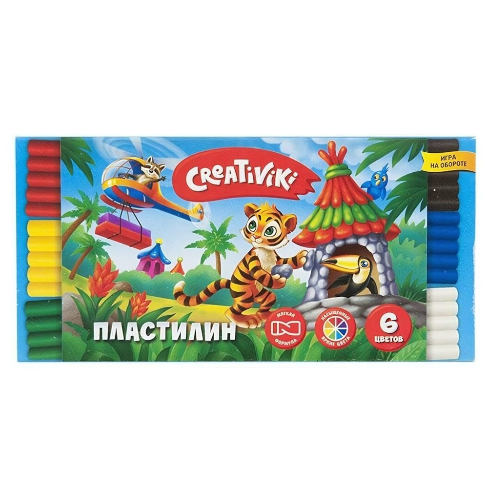 Пластилин классический 6 цветов, 90 гр, со стеком (Creativiki)