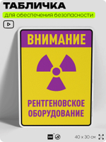Табличка для обеспечения безопасности "Внимание рентгеновское оборудование", для производства, предприятия, организаций, 40х30 см, Silver Plane x Айдентика Технолоджи