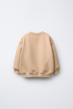 ZARA ТОЛСТОВКА С ПРИНТОМ «МЕДВЕЖОНОК», ЦВЕТ ВАФЛИ