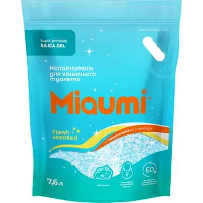 Miaumi silica gel fresh scented наполнитель силикагелевый впитывающий для кошачьего туалета, с ароматом свежести - 7,6 л (3,2 кг)