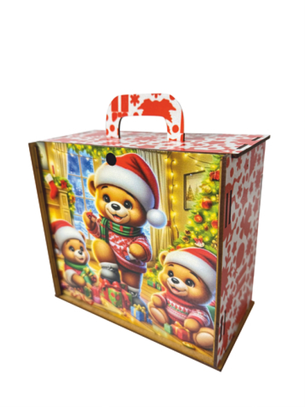 Деревянная Новогодняя упаковка,чемодан Мишки