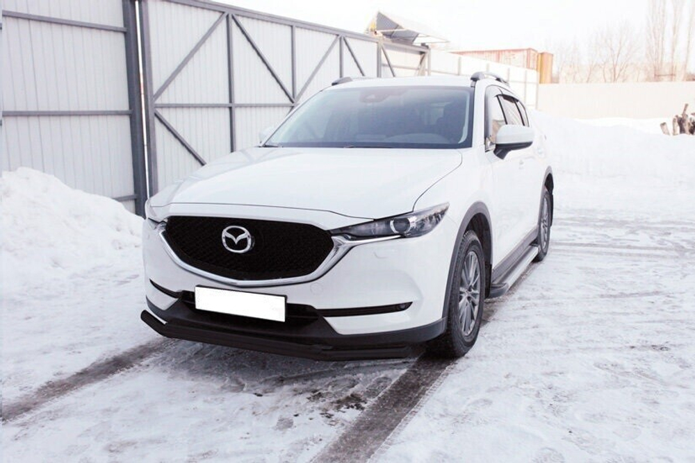 Защита переднего бампера Mazda CX-5 (2017-2023) d57+d42 серебристая