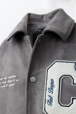 ZARA КОМБИНИРОВАННЫЙ БОМБЕР ИЗ ИСКУССТВЕННОЙ ЗАМШИ, СЕРЫЙ