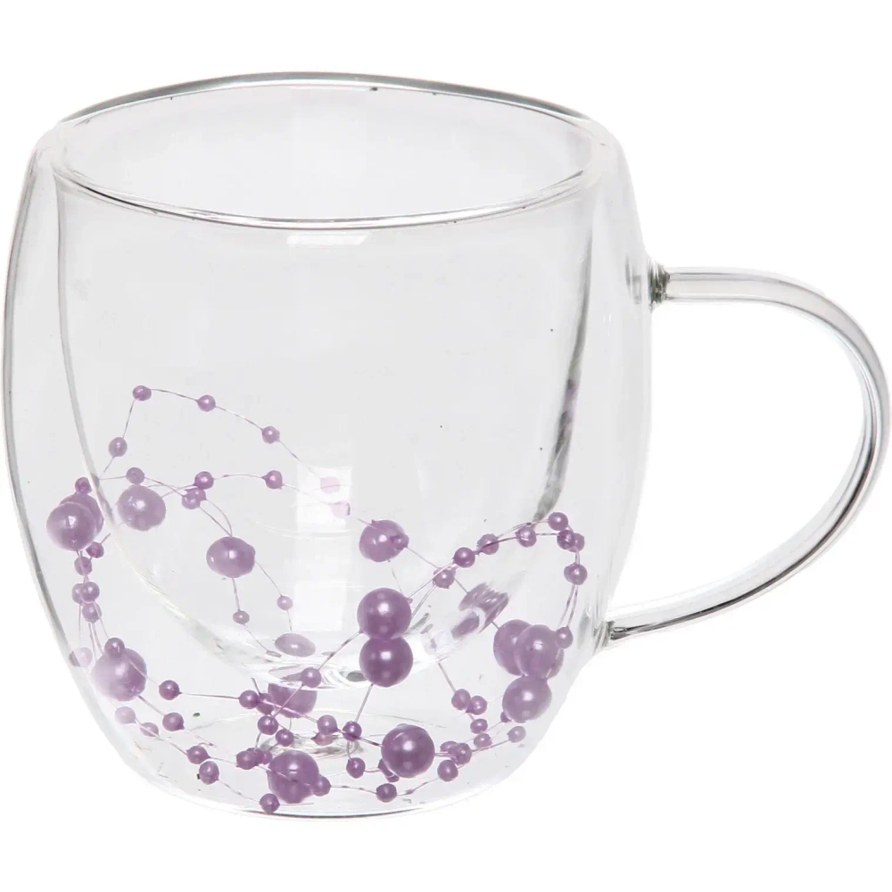 Кружка стеклянная с двойными стенками 250мл «Хай-Тек» сиреневые бусины