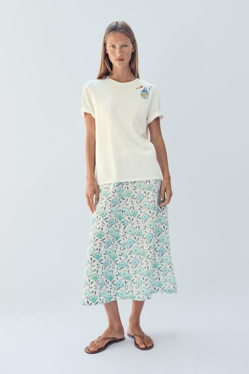 ZARA ФУТБОЛКА С ВЫШИВКОЙ СПЕРЕДИ - LIMITED EDITIO, ЭКРЮ