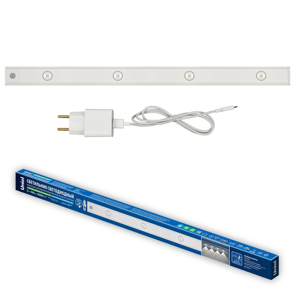 ULI-F50-5W-4000K SENSOR IP40 WHITE Светильник светодиодный для мебели с сенсором движения и освещенности. 600мм. ТМ Uniel