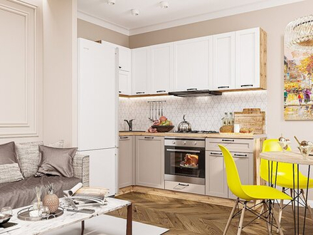 Угловая модульная кухня Барселона-04 Белый/Кашемир - Дуб Вотан 2140*950/2200*600