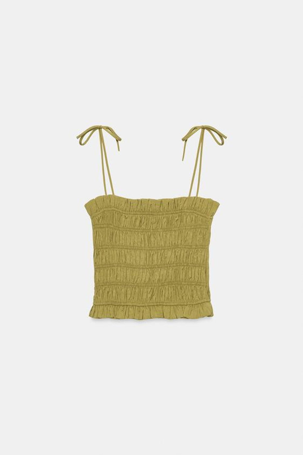 ZARA ТОП НА БРЕТЕЛЯХ СО СБОРКАМИ, ОЛИВКОВЫЙ