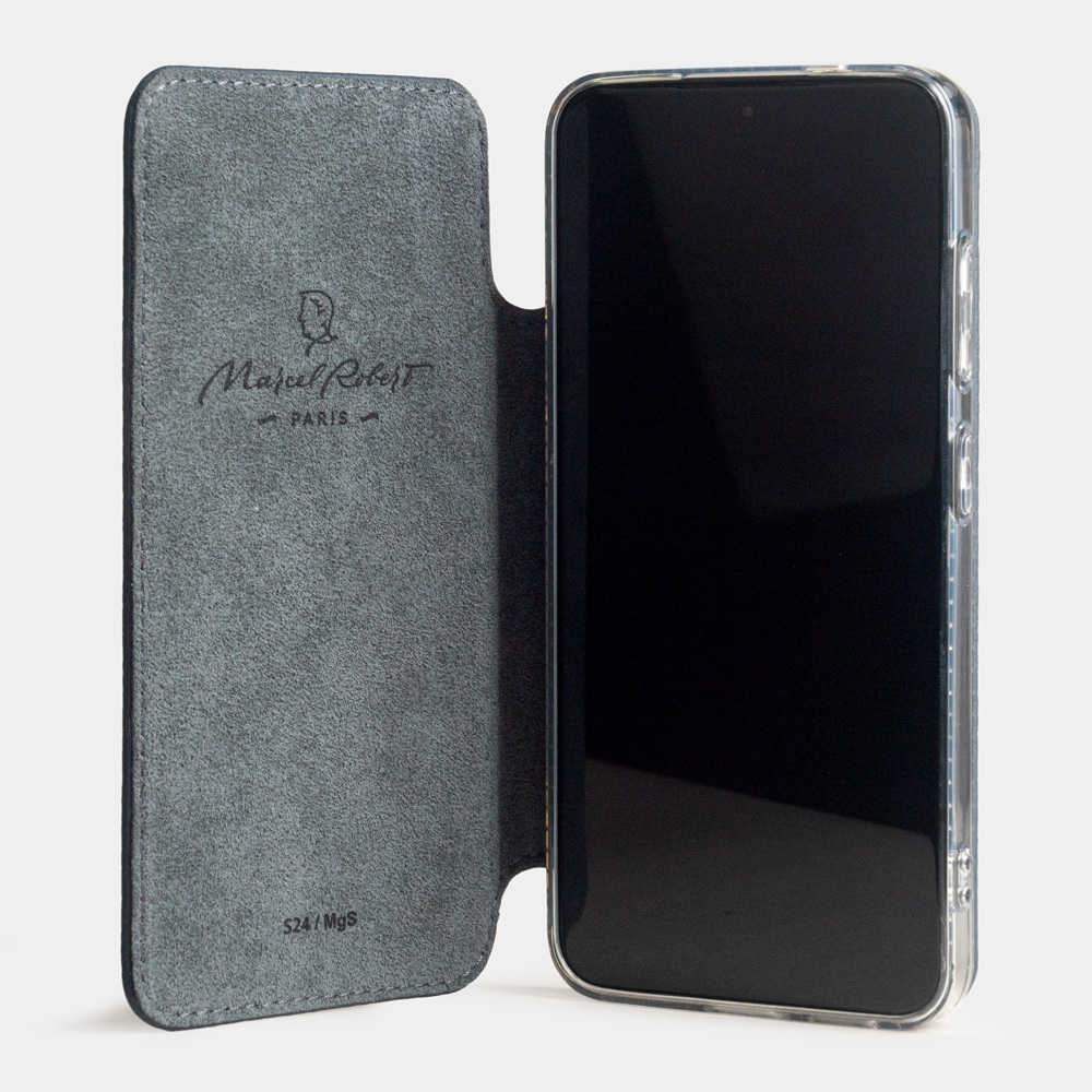 Чехол для Samsung Galaxy S24 из натуральной кожи теленка, синего цвета