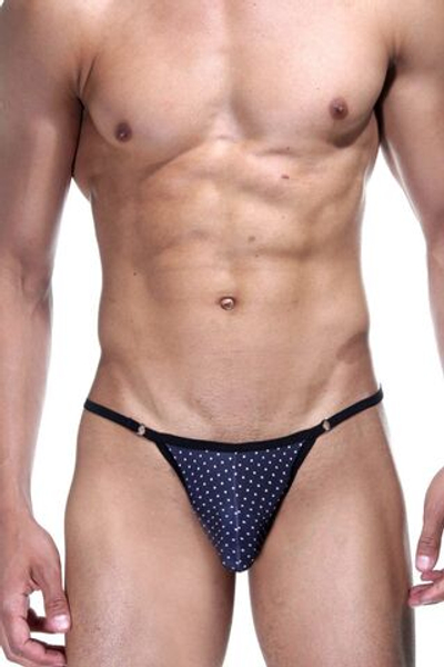 Темно-синие трусы-стринги в горошек (Размер: S) (Цвет: темно-синий)