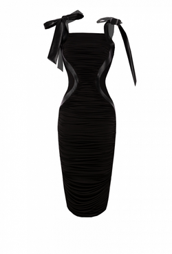 Платье чёрное в сборку с боковыми рельефами 02-03-21SS