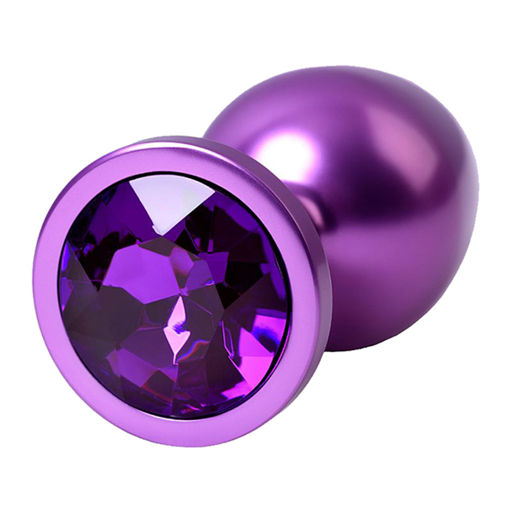 Фиолетовый анальный плаг 8,2см с кристаллом фиолетового цвета ToyFa Metal 717008-44