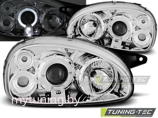 Передние фары Opel Corsa B angel eyes chrome