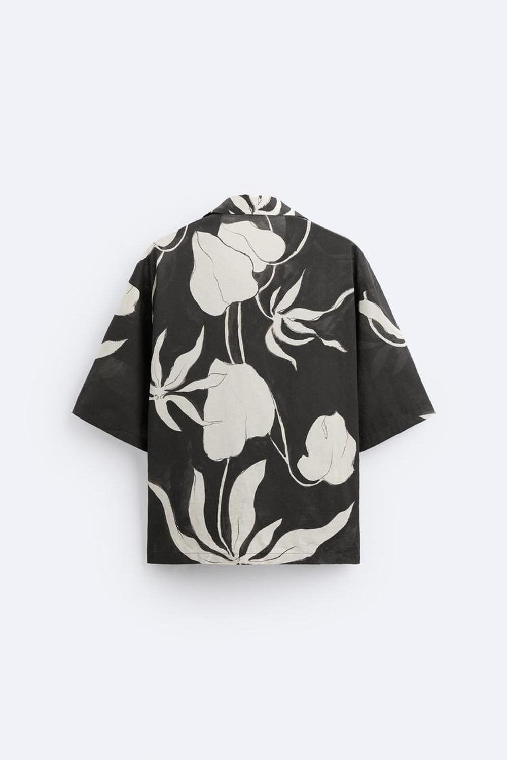 ZARA РУБАШКА ИЗ ТКАНИ С ЦВЕТОЧНЫМ ПРИНТОМ, ЧЕРНЫЙ