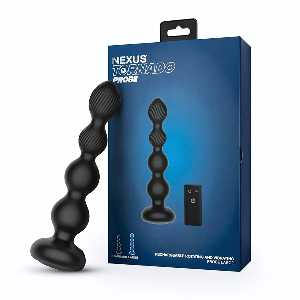 Черная анальная виброёлочка Nexus Tornado Beaded Probe Large с функцией вращения (Цвет: черный)