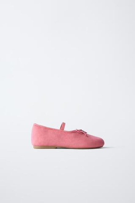ZARA БАЛЕТКИ НА ПЛОСКОЙ ПОДОШВЕ С БАНТИКОМ, РОЗОВЫЙ