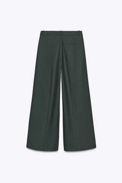 ZARA ШИРОКИЕ БРЮКИ С ЗАЩИПАМИ — ZW COLLECTION, ЗЕЛЕНЫЙ