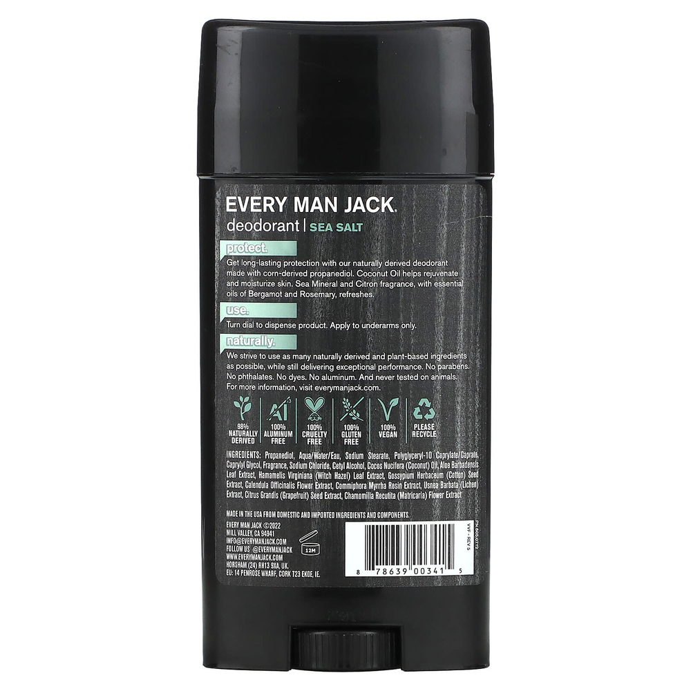 Every Man Jack, Дезодорант, без алюминия, морская соль, 76,5 г (2,7 унции)