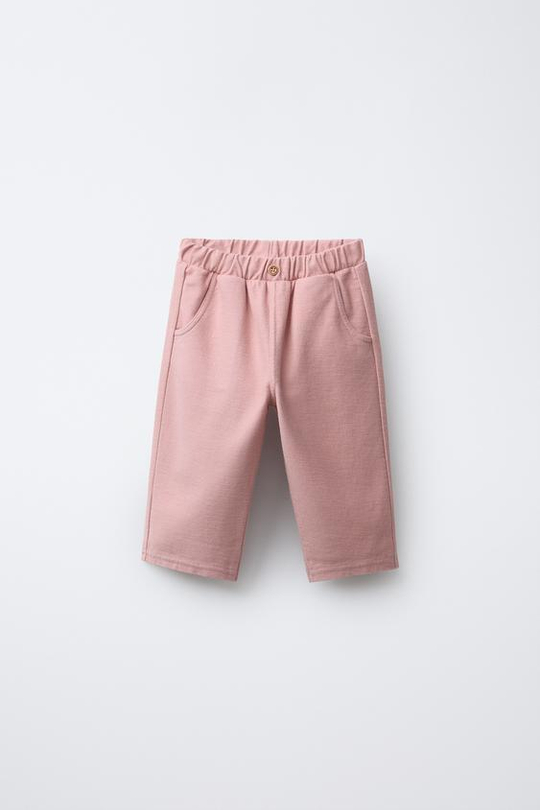 ZARA БРЮКИ ИЗ САРЖИ С ПУГОВИЦЕЙ, РОЗОВЫЙ