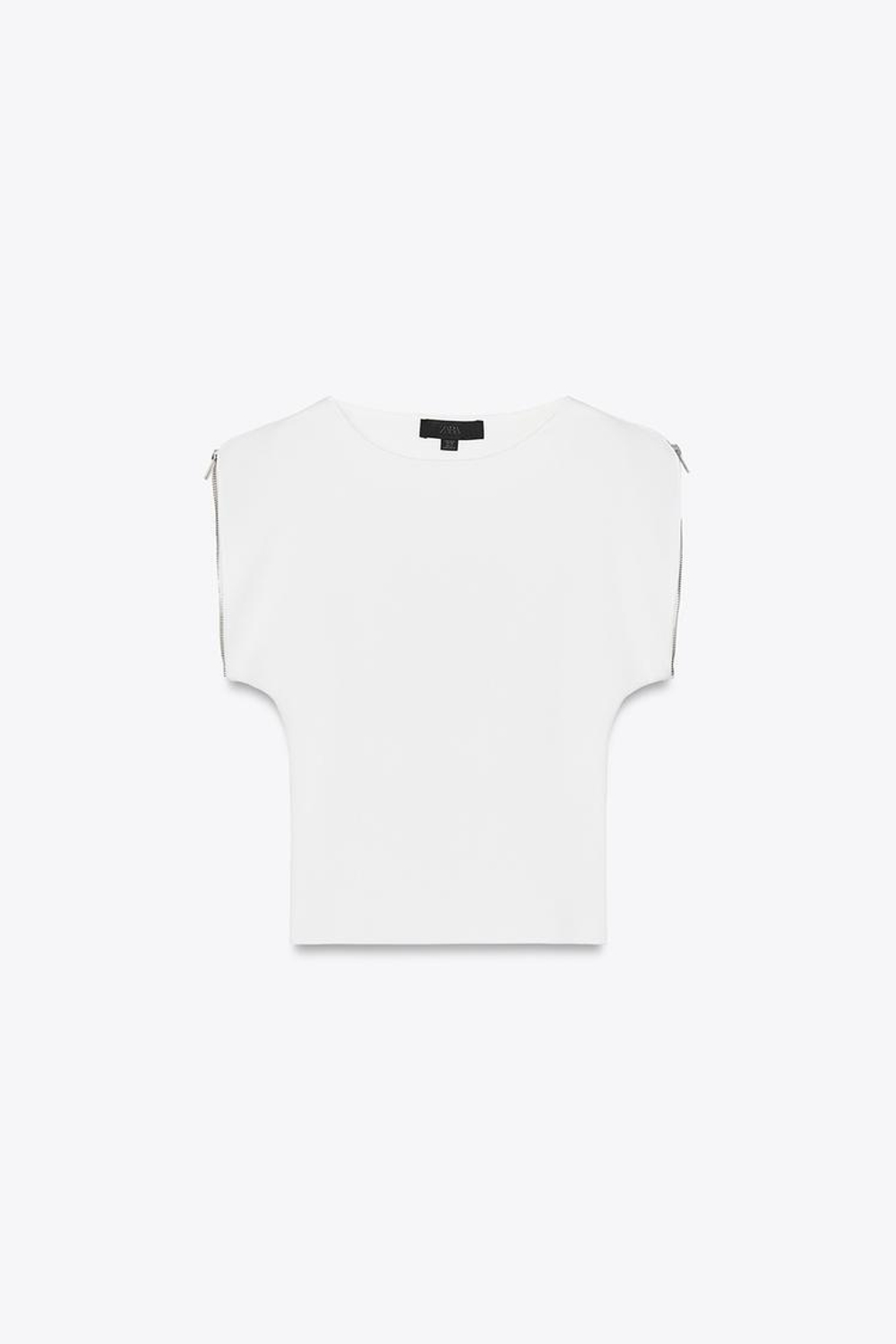 ZARA ТРИКОТАЖНЫЙ ТОП С РУКАВАМИ НА МОЛНИИ, БЕЛЫЙ
