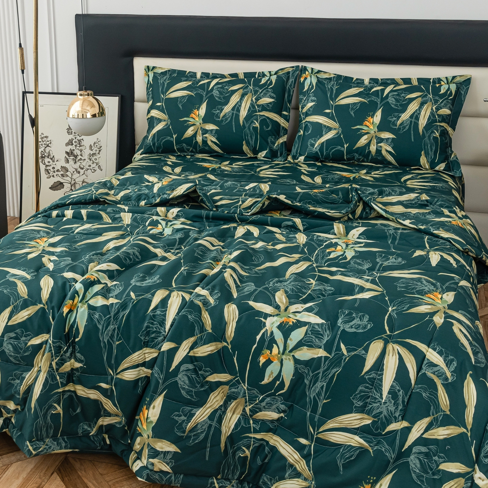 Комплект постельного белья Сатин с Одеялом 100% хлопок на резинке OBR131