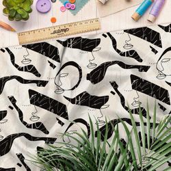 Ткань интерлок чёрно-белая минимализм лица