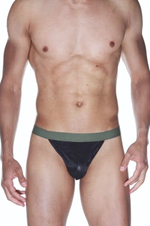 Трусы-тонги на широкой резинке (Размер: S-M) (Цвет: черный с зеленым)